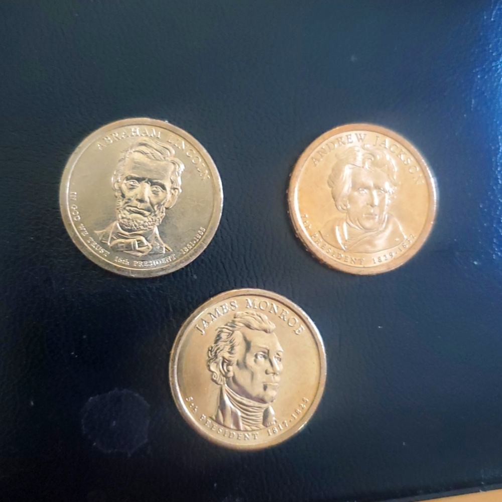 Lincon , Monroe & Jackson Lot Of 3 Presidential Golden Dollar Coin